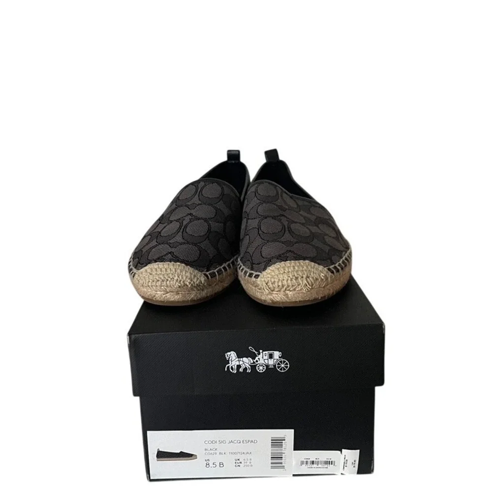 Coach Codi Signature Jacquard Espadrille Flats Black 8.5B w/ Box